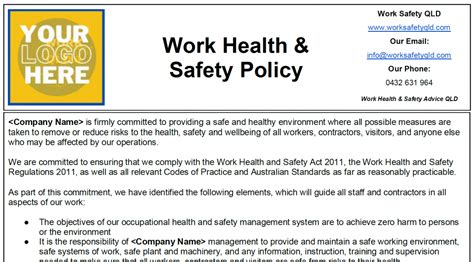 Work Health And Safety Policy Templates