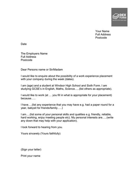Work Placement Letter Template