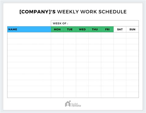 Working Schedule Template
