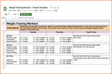 Workout Plan Template Google Sheets