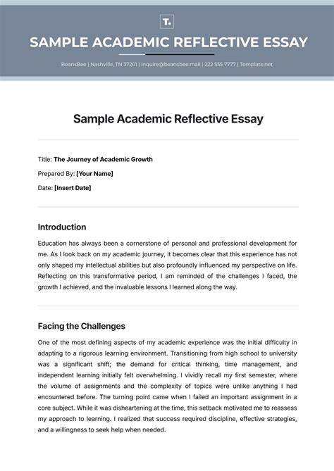 Writing Reflective Essay Template