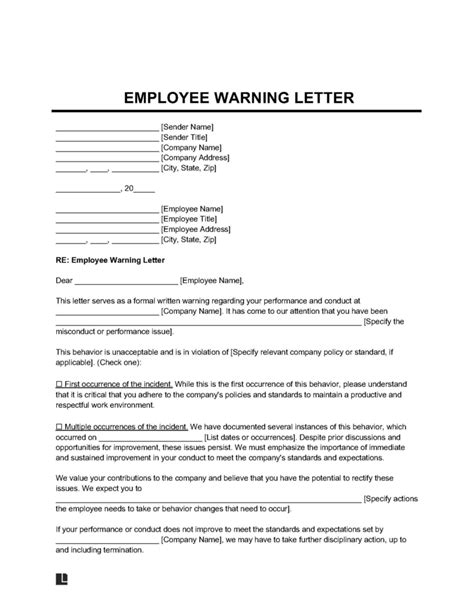 Written Warning Template For Employee