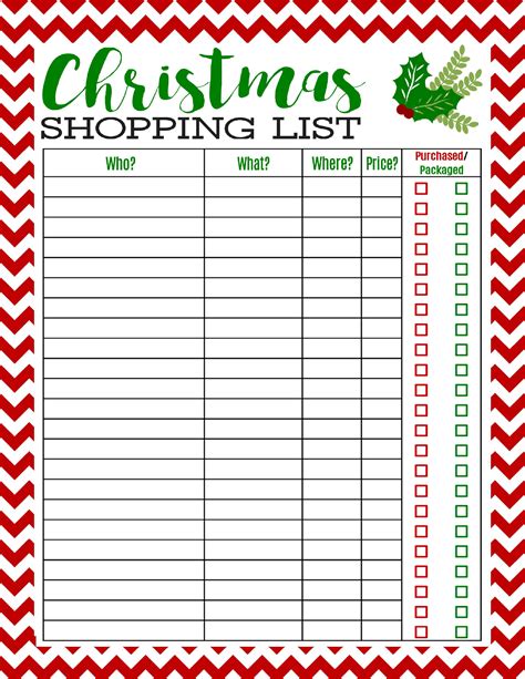 Xmas Shopping List Template