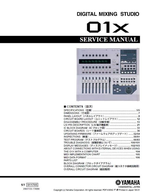 Yamaha 01x Digital Mixing Studio Service Manual Repair Guide