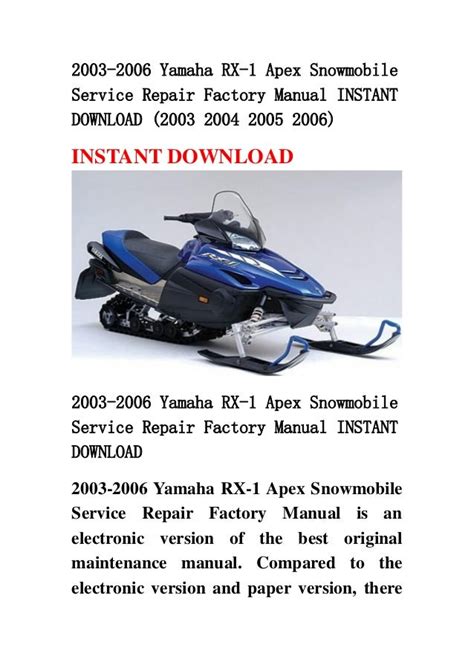 Yamaha 2003 2006 Rx1 Repair Service Manual Snowmobile