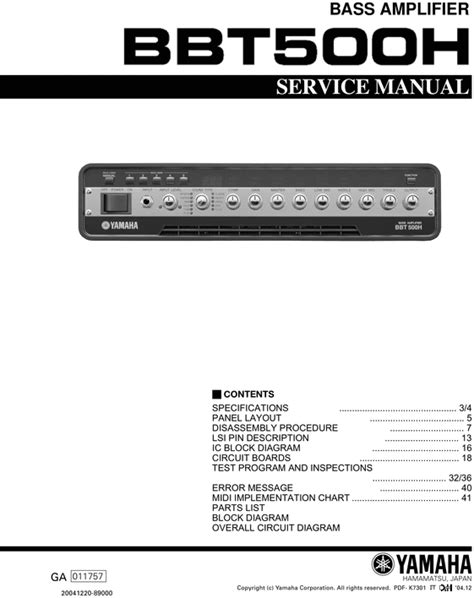 Yamaha Bbt500h Bb T500b Bb T500h Service Manual