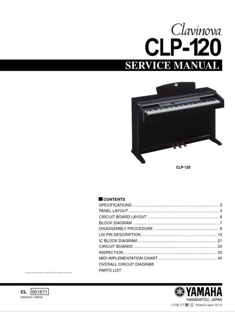 Yamaha Clp 120 Clavinova Piano Service Manual Download