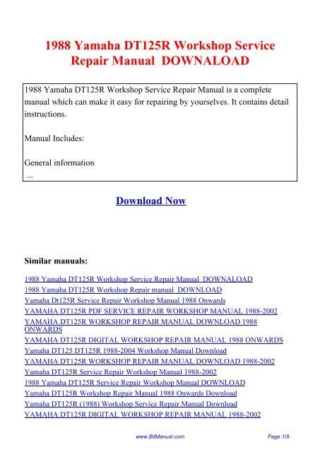 Yamaha Dt125r Service Repair Workshop Manual 1988 Onwards