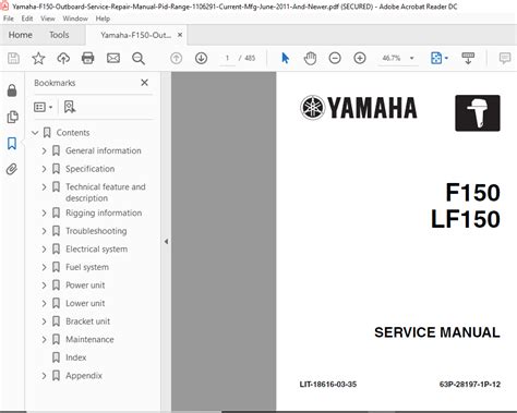 Yamaha F150 Outboard Service Repair Manual Pid Range 1106291 Current Mfg June 2011 And Newer