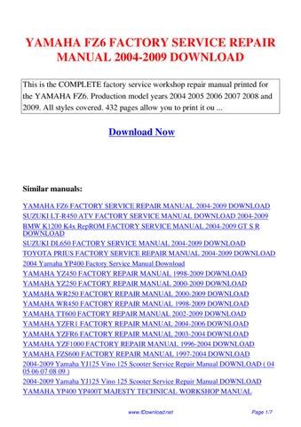 Yamaha Fz6 Factory Service Repair Manual 2004 2009 Download