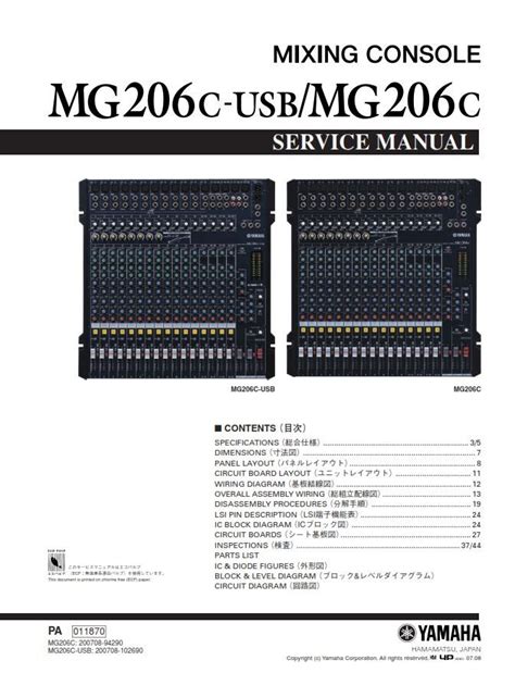 Yamaha Mg206c Usb Mg206c Mixing Console Service Manual