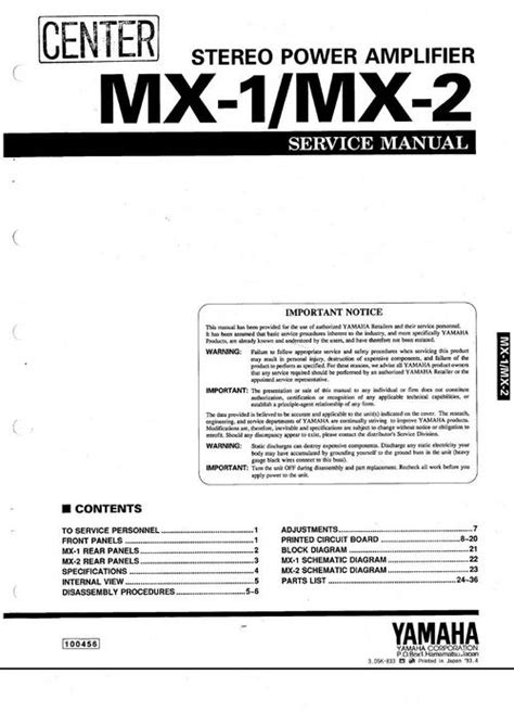 Yamaha Mx 1 Mx 2 Power Amplifier Original Service Manual