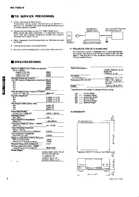 Yamaha Mx 1000 U Power Amplifier Service Manual