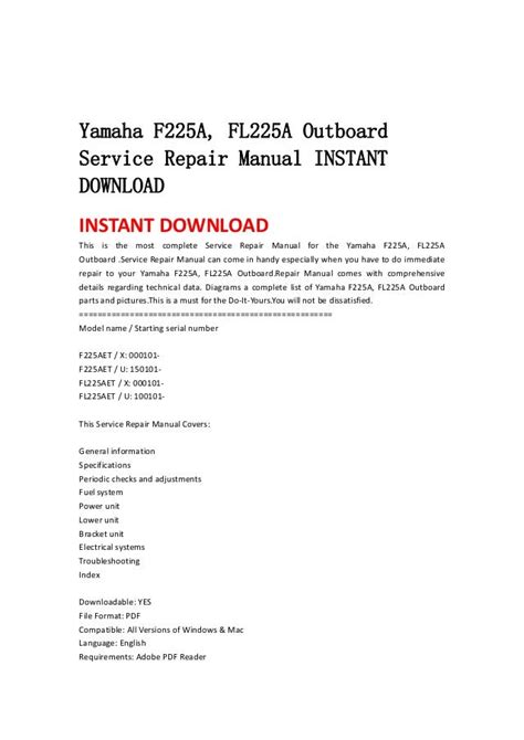 Yamaha Outboard F225 Factory Service Repair Workshop Manual Instant Download