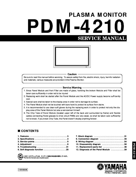 Yamaha Pdm 4210 Plasma Monitor Service Manual Download