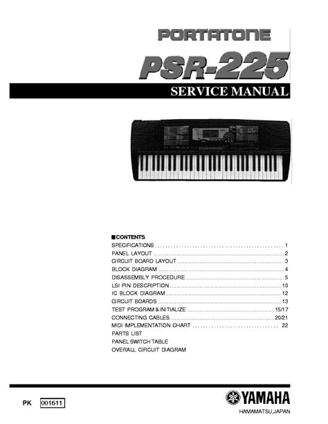 Yamaha Psr 225 Psr225 Psr 225 Complete Service Manual