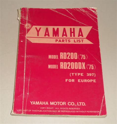 Yamaha Rd200 Parts Manual Catalog 1975 Onwards