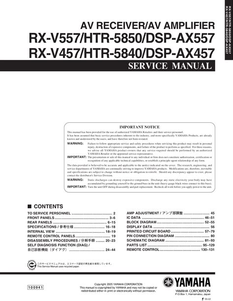 Yamaha Rx V557 Htr 5850 Dsp Ax557 Service Manual