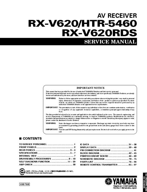 Yamaha Rx V620 Htr 5460 Rx V620rds Service Manual