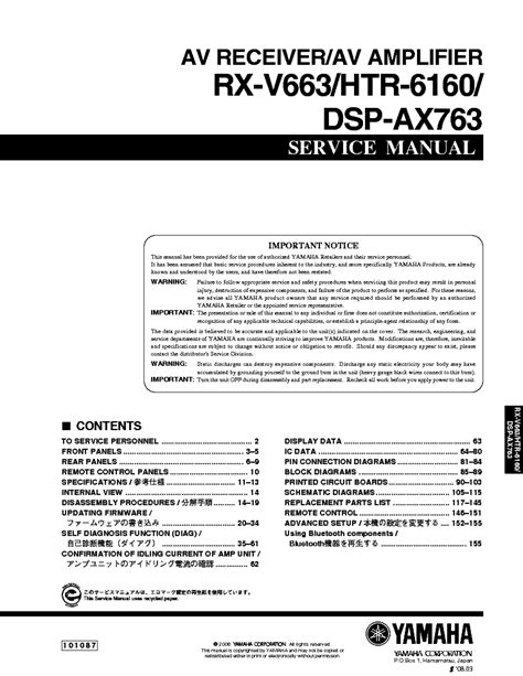 Yamaha Rx V663 Htr 6160 Dsp Ax763 Service Manual Download