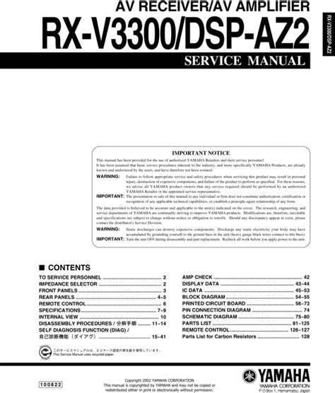 Yamaha Rxv 3300 Dsp Az2 Service Manual For Repair