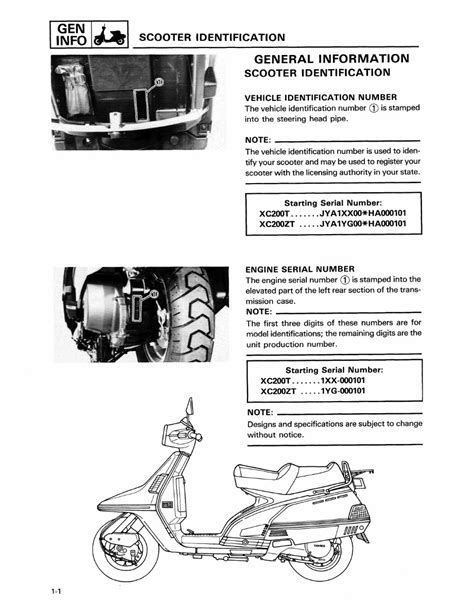 Yamaha Xc200 Riva 200 Scooter Service Repair Pdf Manual Download 1987 1991