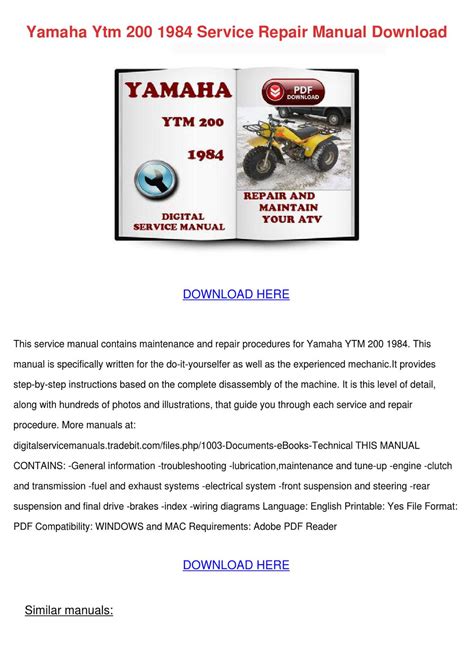 Yamaha Ytm 200 1984 Service Repair Manual Download