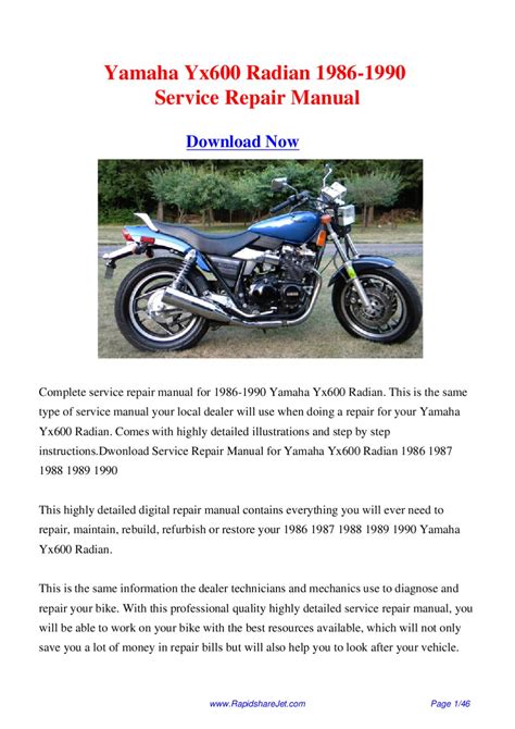 Yamaha Yx600 1986 1990 Service Repair Manual