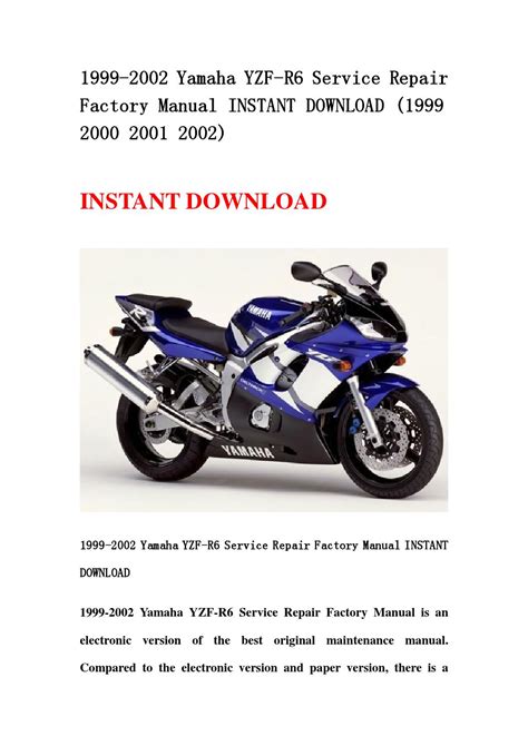 Yamaha Yzfr6 2001 Factory Service Repair Manual