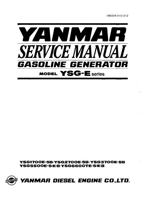 Yanmar Ysg E Series Gasoline Generator Service Repair Manual Instant Download