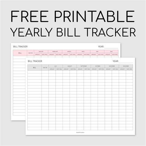 Yearly Bill Tracker Printable