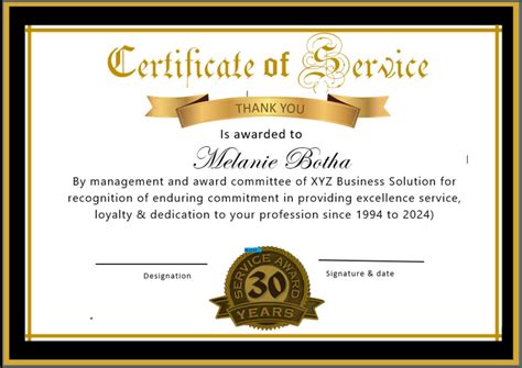 Years Of Service Certificate Template