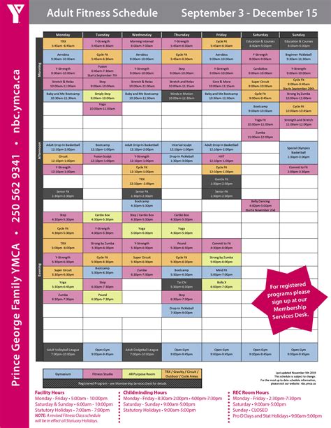 Ymca Printable Schedule