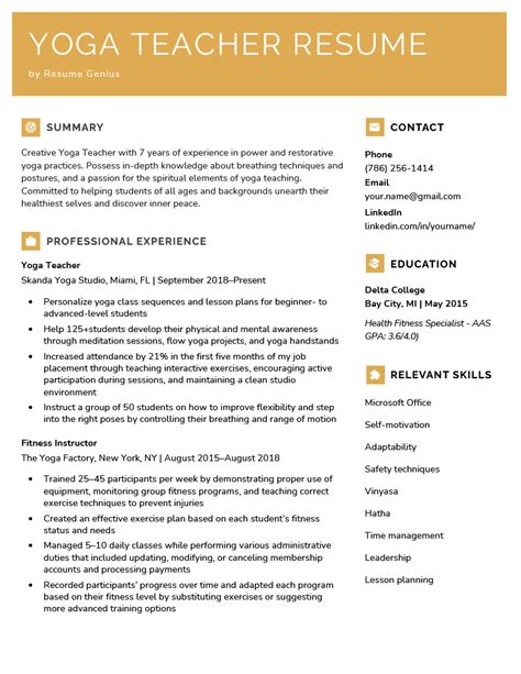 Yoga Instructor Resume Template