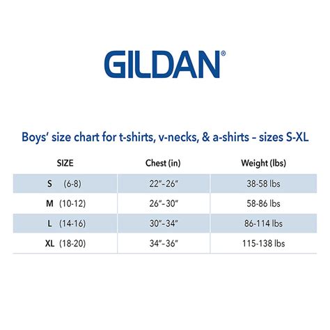 Youth Size Chart Gildan