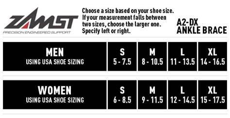 Zamst Ankle Brace Size Chart
