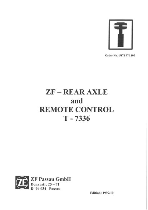 Zf Rear Axle Remote Control T 7336 Service Repair Workshop Manual Download