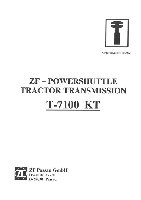 Zf Tractor Transmission Powershuttle T 7100 Kt Service Repair Workshop Manual Download