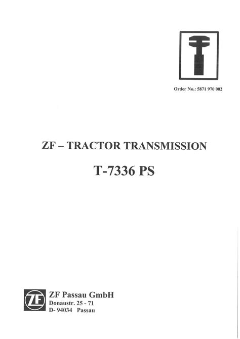 Zf Tractor Transmission T 7336 Ps Service Repair Workshop Manual Download