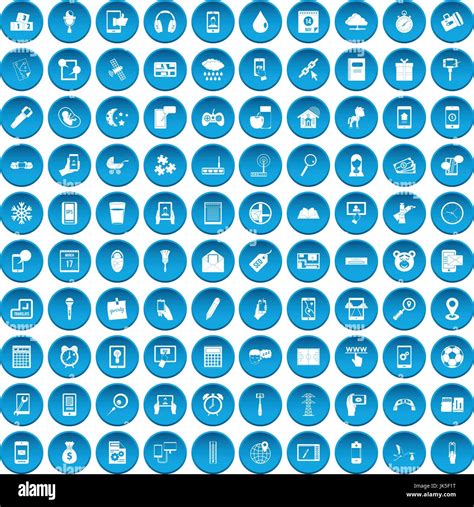 android app with a blue circle icon, 100 mobile app icons set in blue circle isolated on white vector