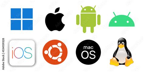 android apple windows/mac linux, Set of operating system logo: linux, android, mac os, ubuntu, windows