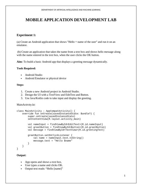 android application development lab manual pdf, Android mobile application development lab manual