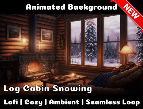 animated log background, Animated background log cabin room with fireside and aurora