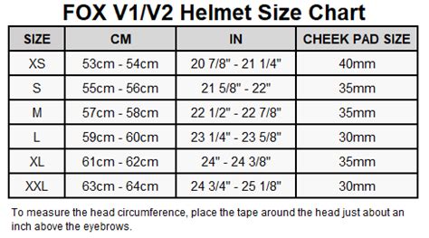 Atv Helmet Size Chart