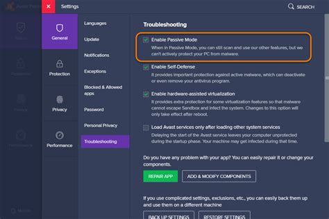 avast turn off passive mode, Avast behavior shield always off