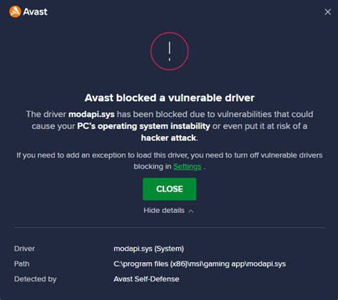 avast turn off vulnerable drivers blocking, Disable avast antivirus temporarily