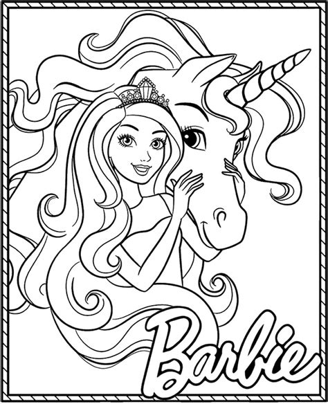 barbie unicorn coloring sheet, Unicorn & barbie coloring page