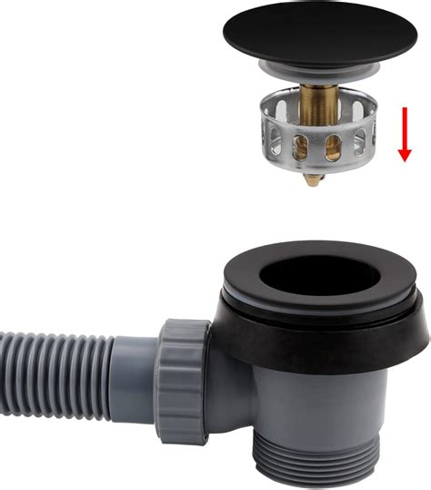 bath plug and waste easy fix black, Enki, w35, 1.5 inch matte black bath waste & overflow, sturdy plastic