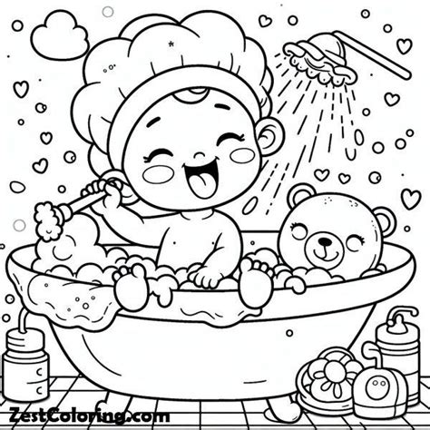 bath time coloring page, Bath time coloring page