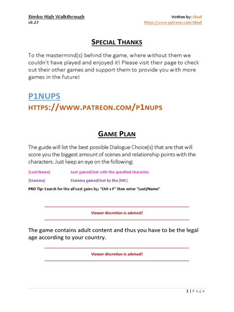 Bimbo High Walkthrough